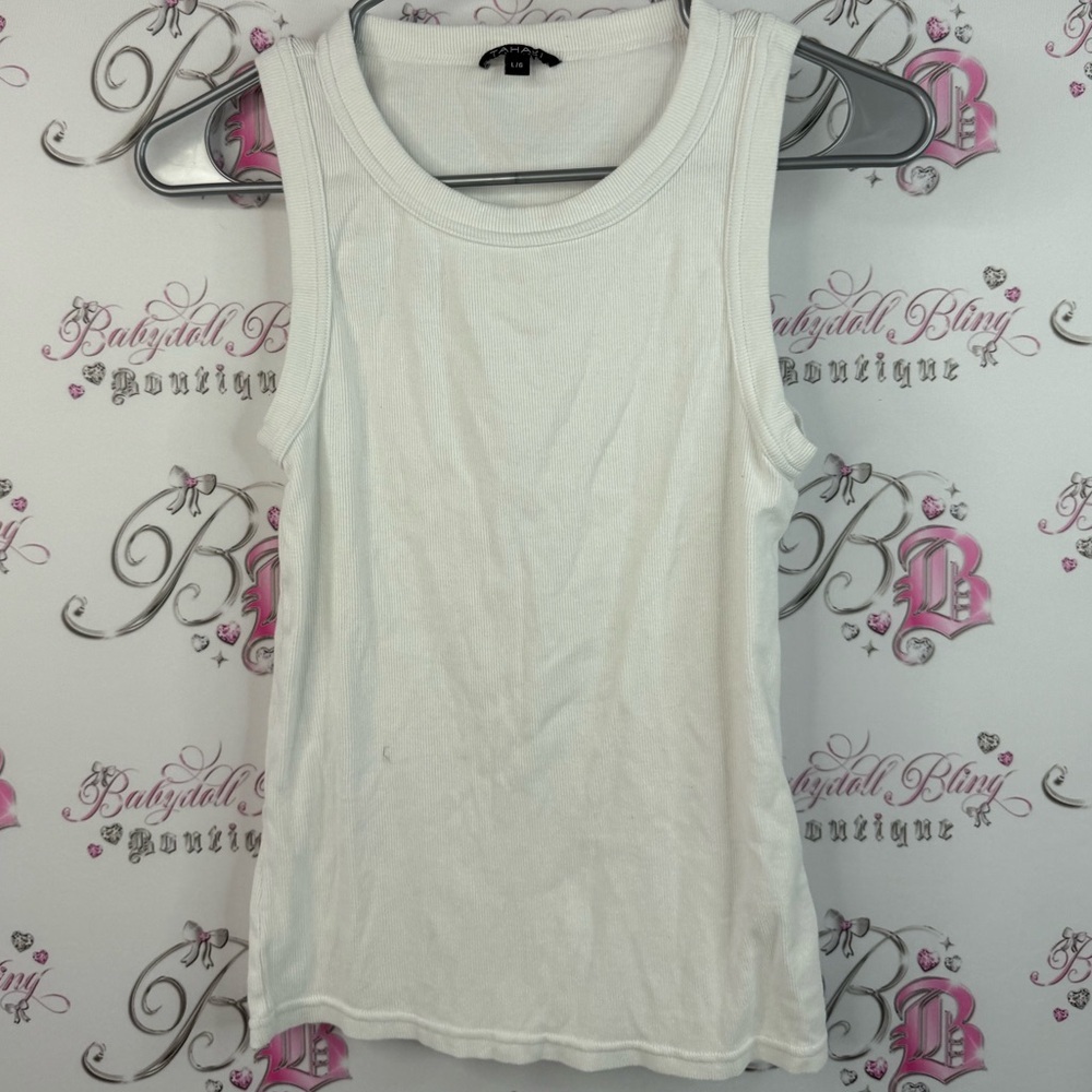 Tahari tank top ribbed stretchy cream Classic White Tank Top comfy shirt